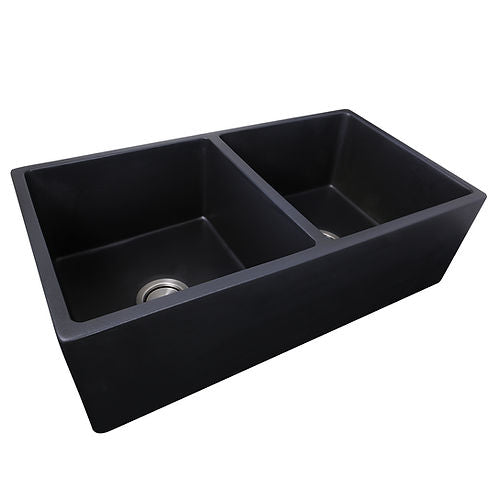 Nantucket Double Bowl Farmhouse Fireclay Sink with Matte Black Finish FCFS3318D-MatteBlack