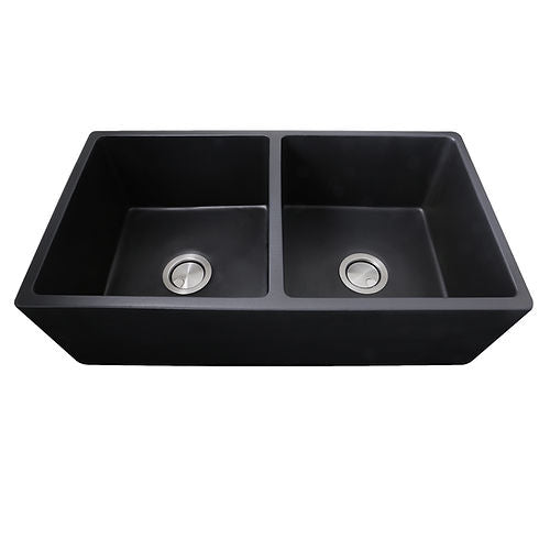 Nantucket Double Bowl Farmhouse Fireclay Sink with Matte Black Finish FCFS3318D-MatteBlack