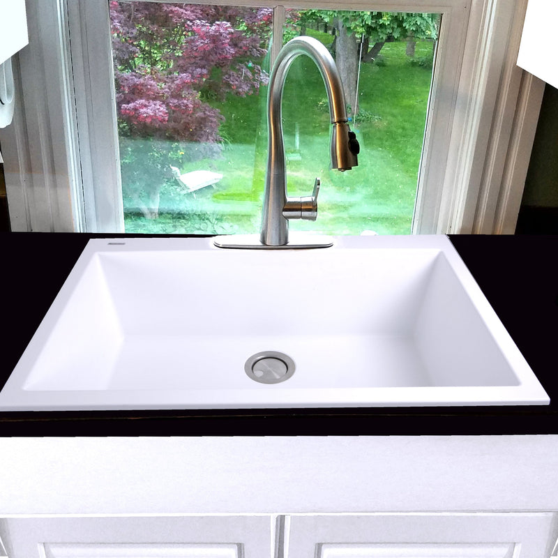 Nantucket Plymouth 33" Granite Composite Kitchen Sink, White, PR3322-DM-W