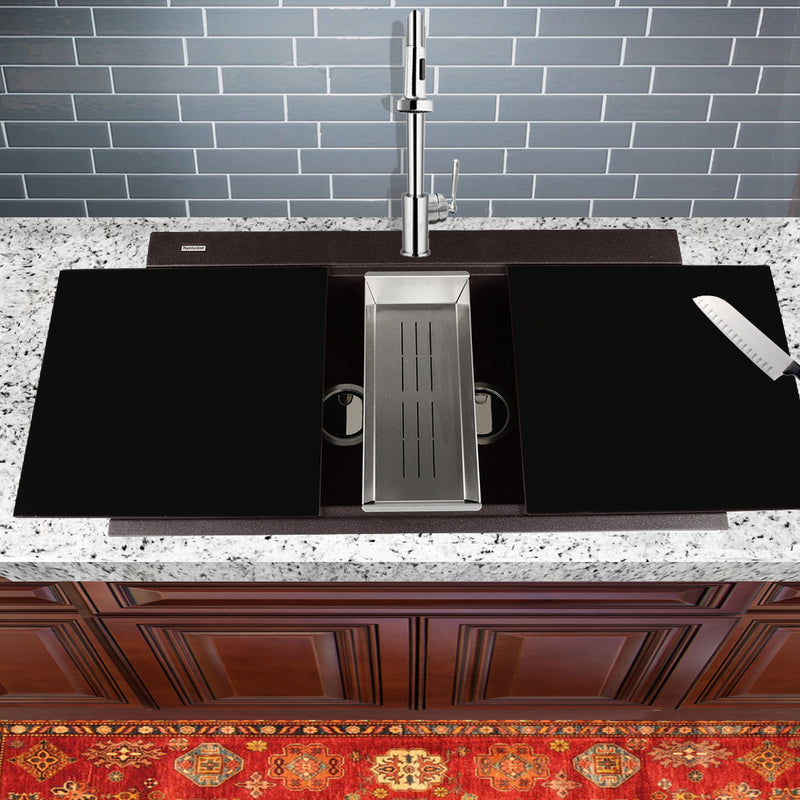 Nantucket Plymouth 34" Granite Composite Kitchen Sink, 50/50 Double Bowl, Brown, PR3420PS-BR