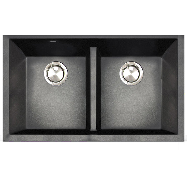 Nantucket Plymouth 33" Undermount Granite Composite Kitchen Sink, 50/50 Double Bowl, Black/metallic flecks, PR5050-LDBL