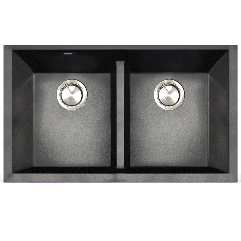 Nantucket Plymouth 33" Undermount Granite Composite Kitchen Sink, 50/50 Double Bowl, Black/metallic flecks, PR5050-LDBL