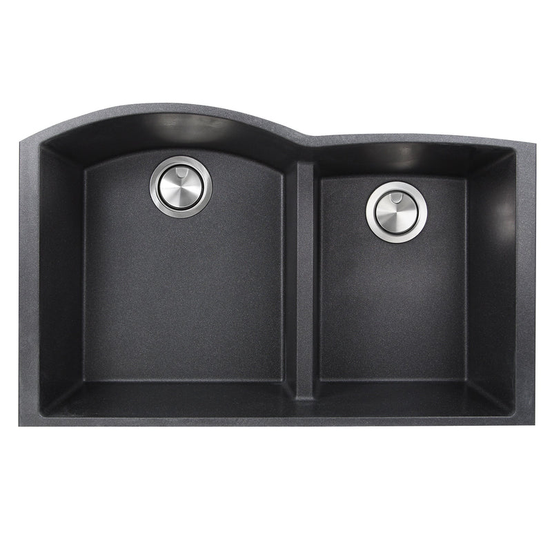 Nantucket Plymouth 33" Granite Composite Kitchen Sink, 60/40 Double Bowl, Black, PR6040-BL-UM