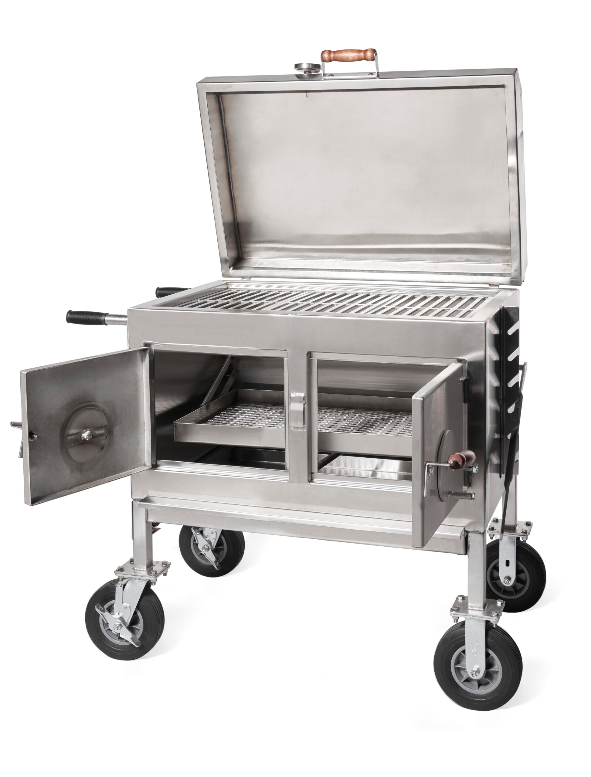 Pitts and Spitts Stainless Steel Flattop Adjustable Charcoal Grill