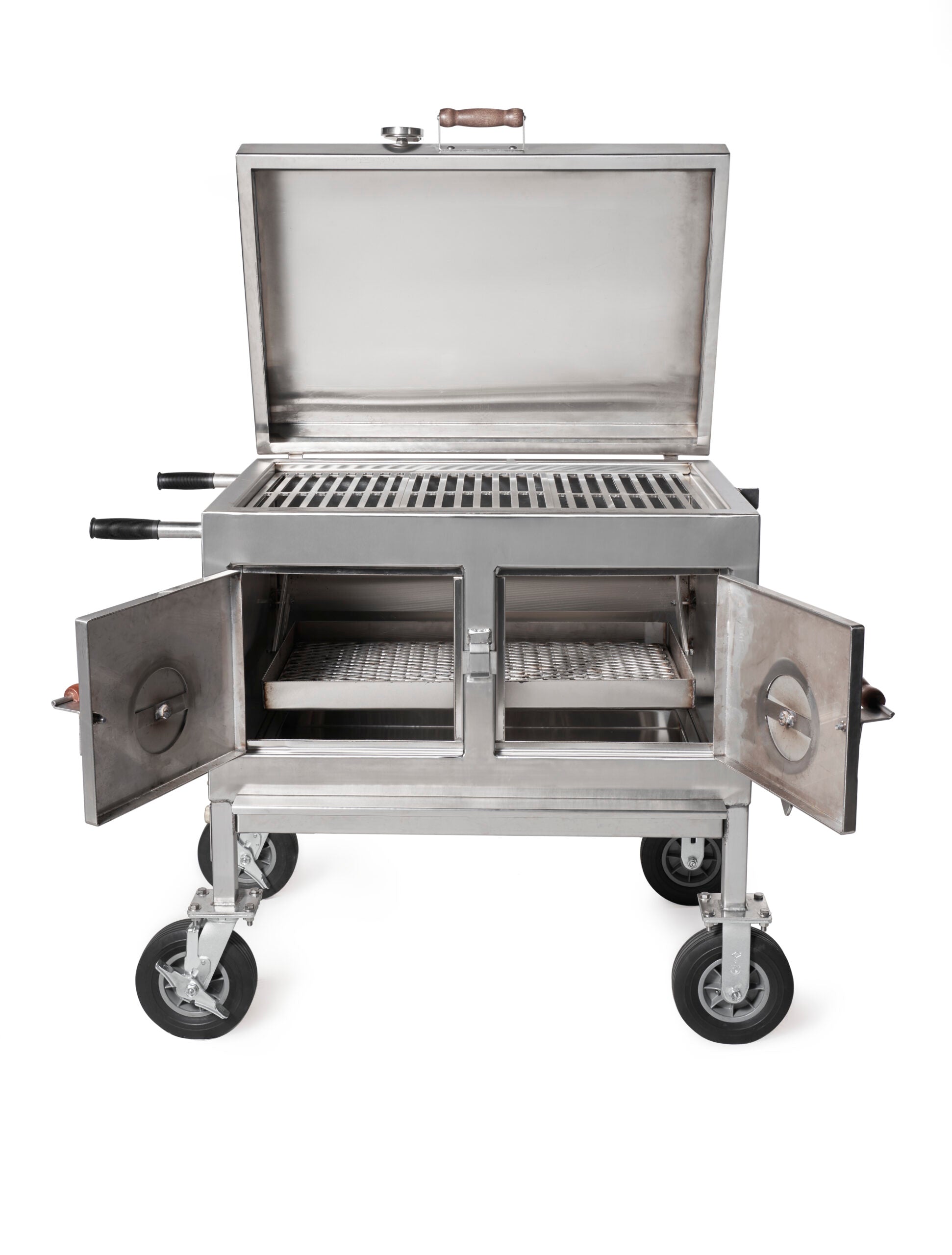 Pitts and Spitts Stainless Steel Flattop Adjustable Charcoal Grill