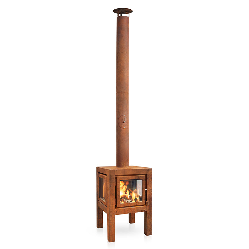 RB73 Quaruba L Wood Burning Outdoor Fireplace, 3-Sided Glass