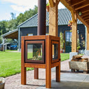 RB73 Quaruba L Wood Burning Outdoor Fireplace, 3-Sided Glass