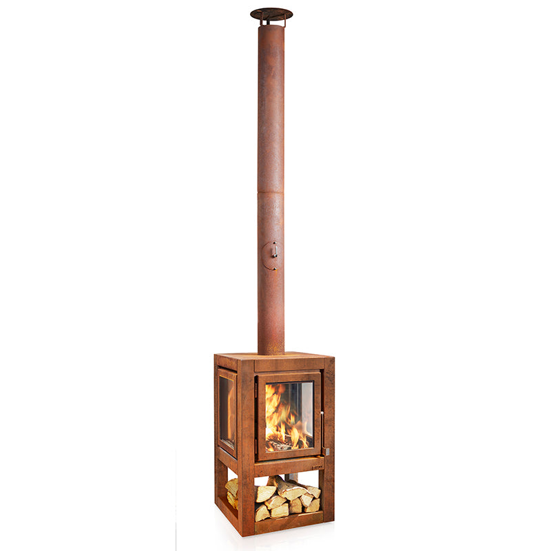 RB73 Quaruba XL Mobile Wood Burning Outdoor Fireplace, 4-Sided Glass