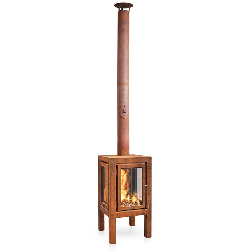 RB73 Quaruba XL Wood Burning Outdoor Fireplace, 3-Sided Glass