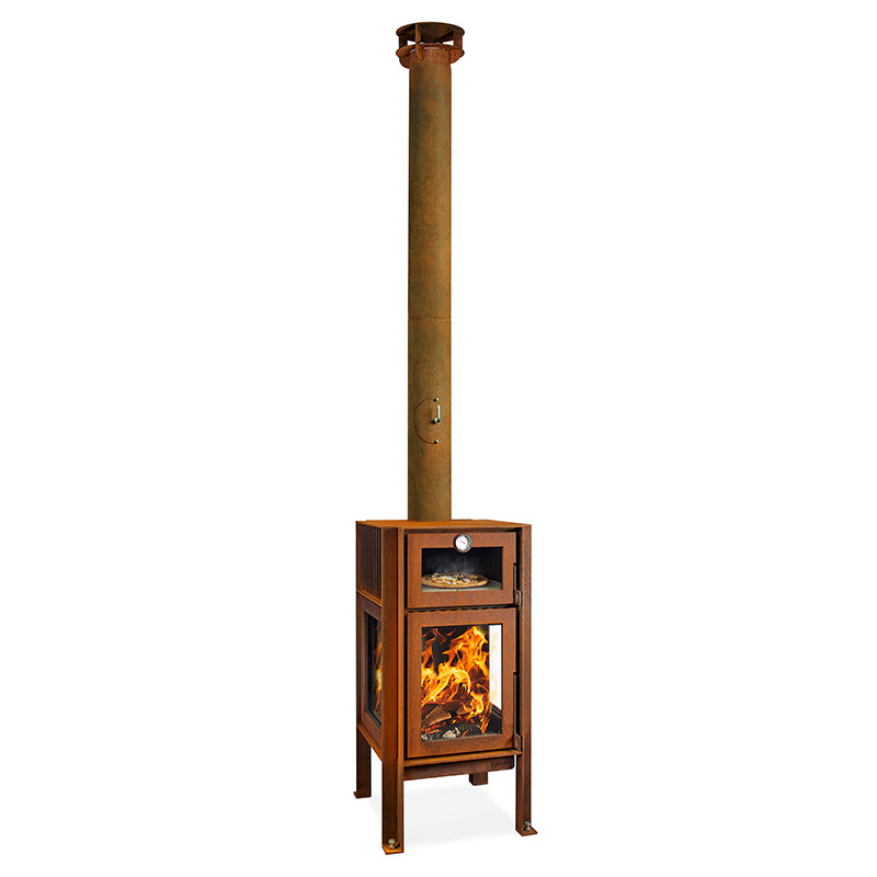 RB73 Quercus Wood Burning Outdoor Fireplace with Oven, 3-Sided Glass