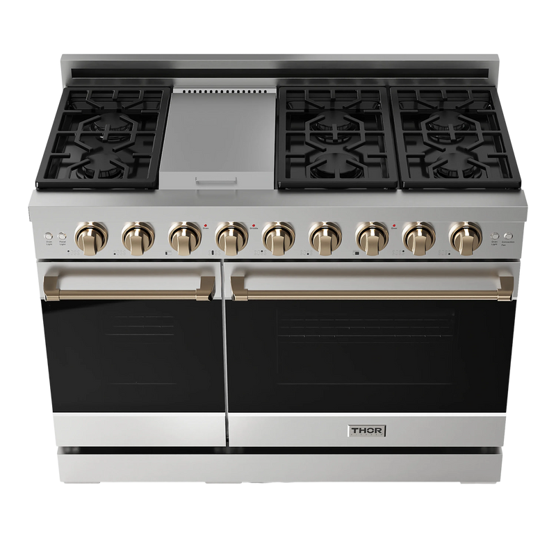 Thor Kitchen 48-Inch Professional Gas Range with Double Oven in Stainless Steel with Bronze Trim RSG48E-BRZLP