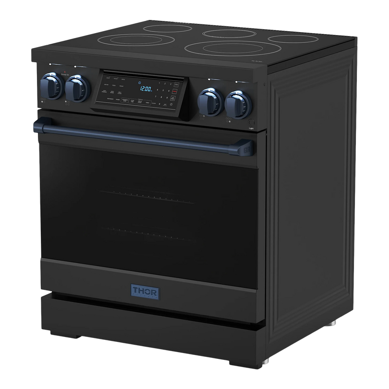 Thor Kitchen 30-Inch Professional Electric Range with Tilt Panel Touch Control in Black with Navy Blue Trim (RSE30B-BLU)