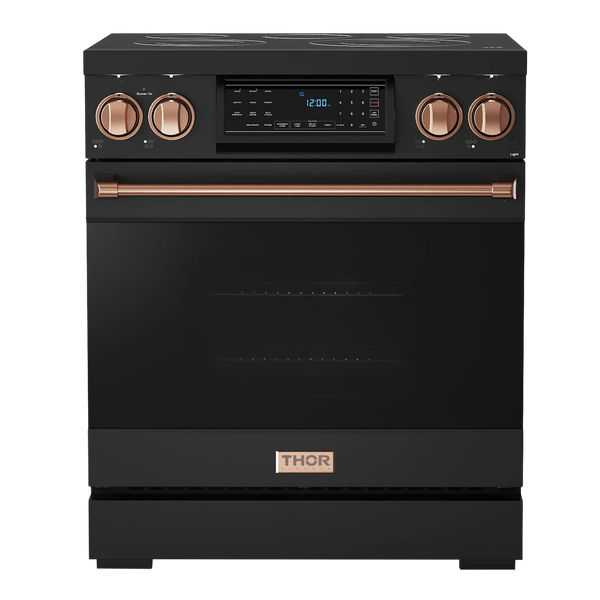 Thor Kitchen Gordon Ramsay Series 30-Inch Professional Electric Range with Tilt Panel Touch Control in Black with Rose Gold Trim (RSE30B-RSG)