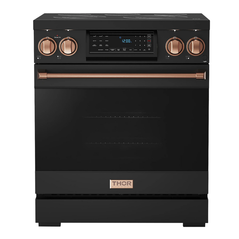 Thor Kitchen Gordon Ramsay Series 30-Inch Professional Electric Range with Tilt Panel Touch Control in Black with Rose Gold Trim (RSE30B-RSG)