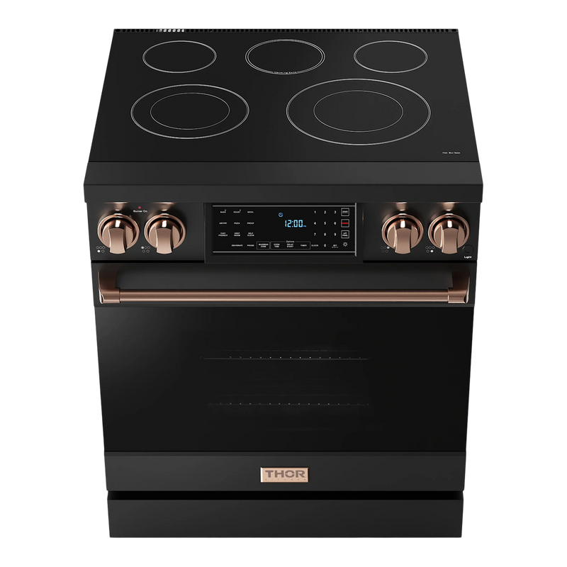 Thor Kitchen 30-Inch Professional Electric Range with Tilt Panel Touch Control in Black with Rose Gold Trim (RSE30B-RSG)