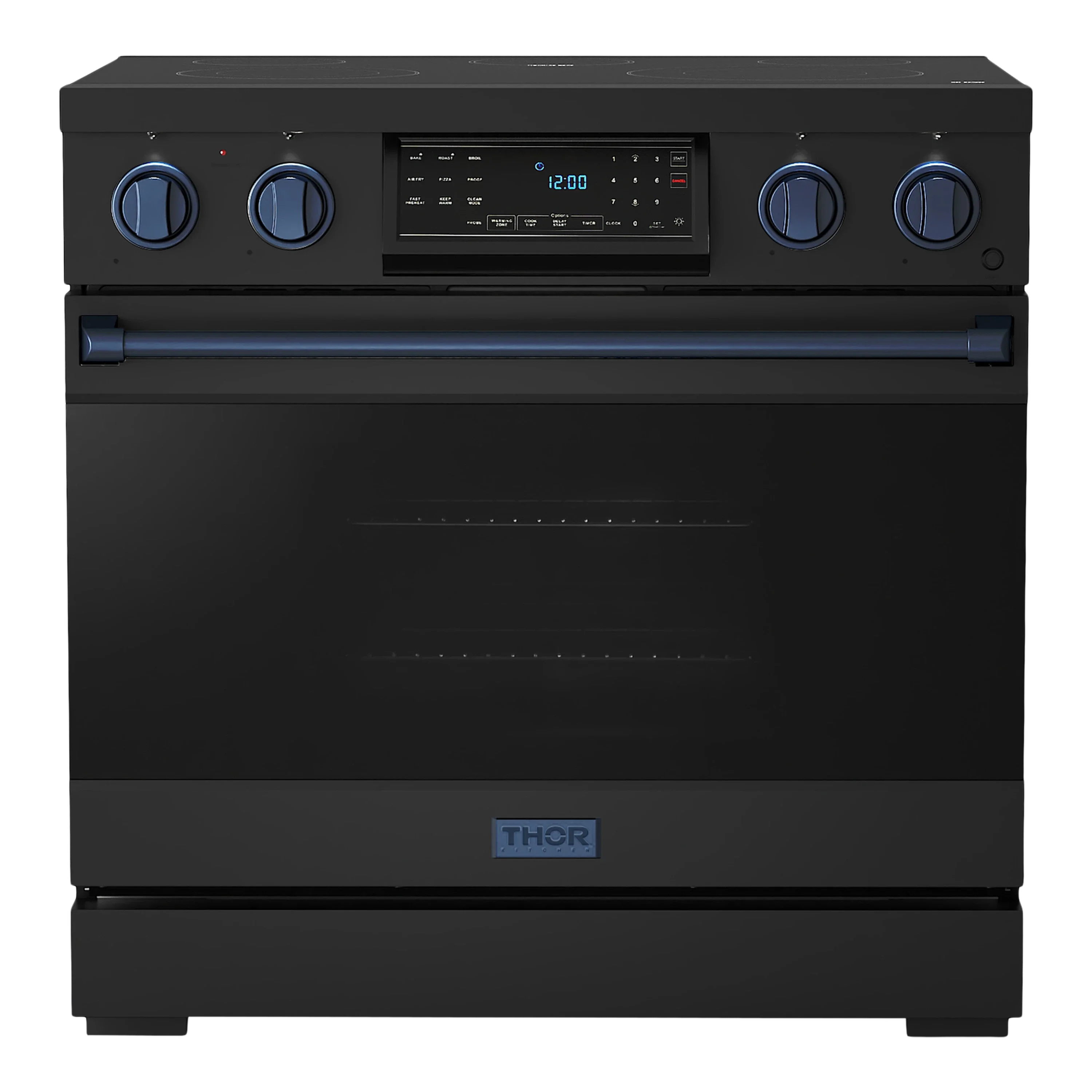 Thor Kitchen Gordon Ramsay Series 36-Inch Professional Electric Range with Tilt Panel Touch Control in Black with Navy Blue Trim (RSE36B-BLU)