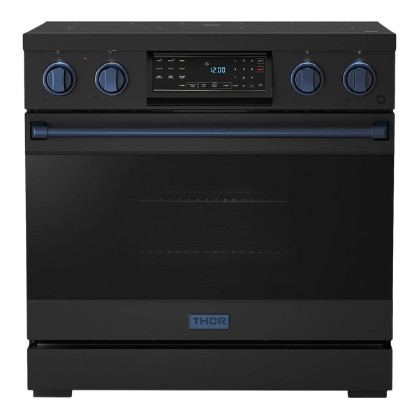 Thor Kitchen Gordon Ramsay Series 36-Inch Professional Electric Range with Tilt Panel Touch Control in Black with Navy Blue Trim (RSE36B-BLU)