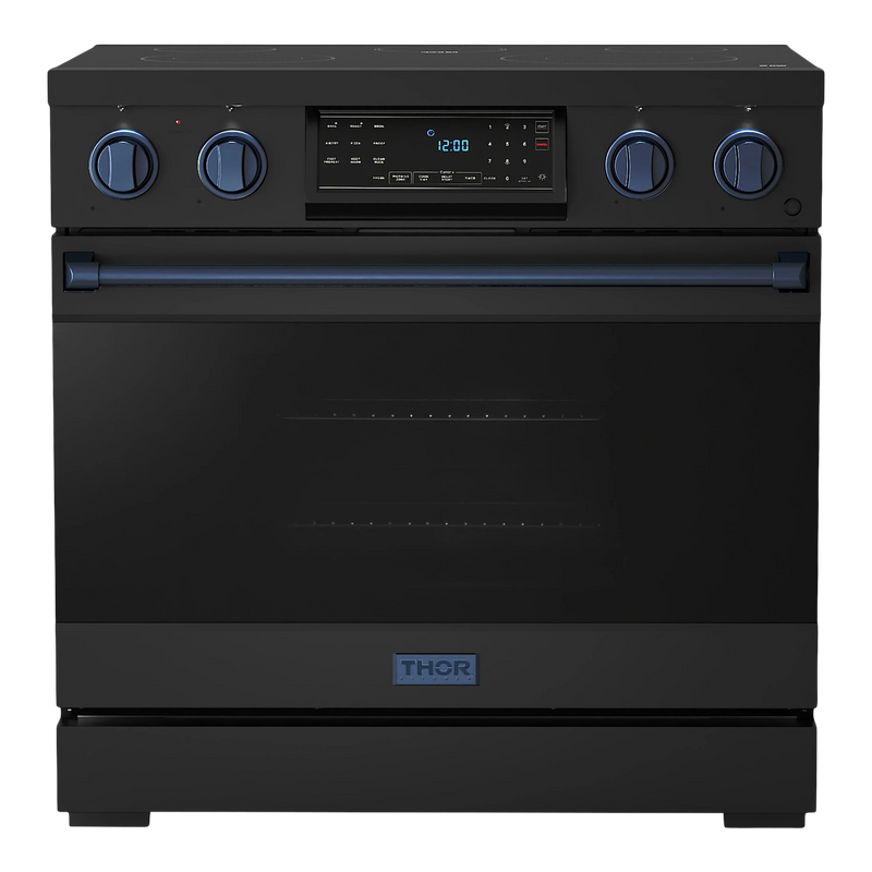 Thor Kitchen Gordon Ramsay Series 36-Inch Professional Electric Range with Tilt Panel Touch Control in Black with Navy Blue Trim (RSE36B-BLU)