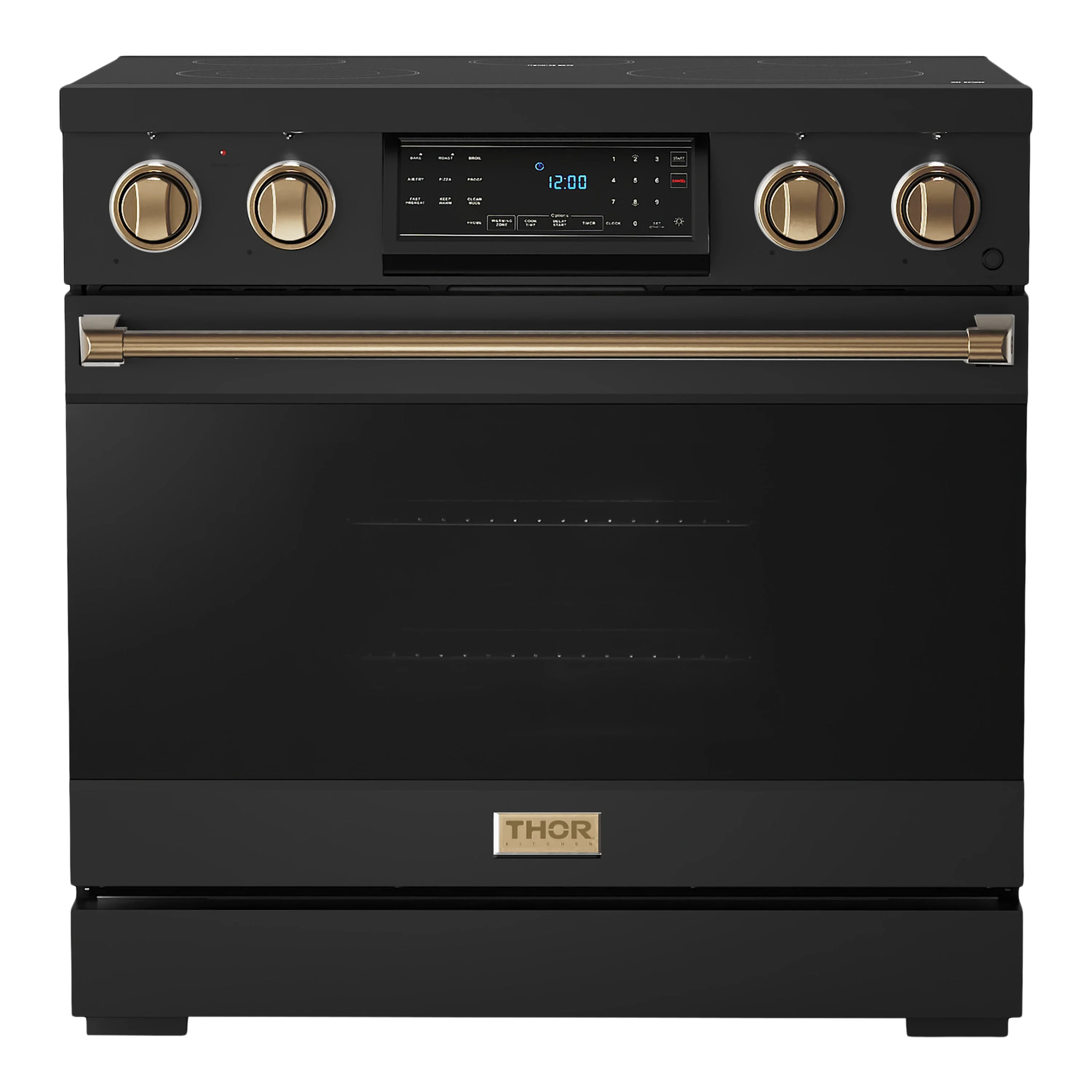 Thor Kitchen Gordon Ramsay Series 36-Inch Professional Electric Range with Tilt Panel Touch Control in Black with Bronze Trim (RSE36B-BRZ)