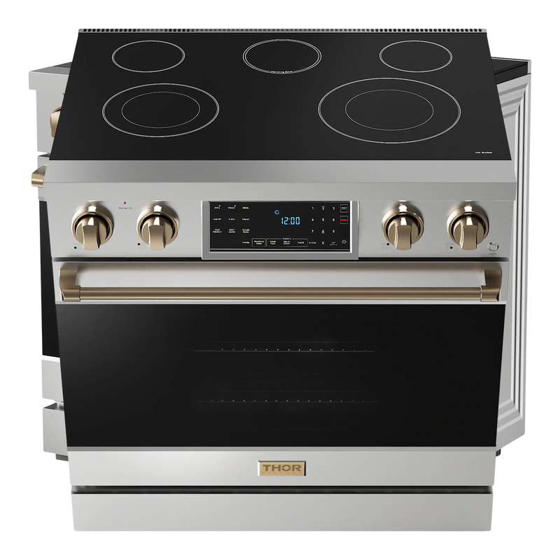 Thor Kitchen 36-Inch Professional Electric Range with Tilt Panel Touch Control in Stainless Steel with Bronze Trim (RSE36-BRZ)