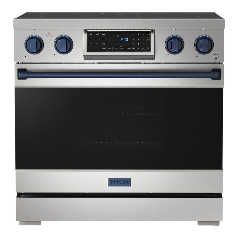 Thor Kitchen Gordon Ramsay Series 36-Inch Professional Electric Range with Tilt Panel Touch Control in Stainless Steel with Navy Blue Trim (RSE36-BLU)