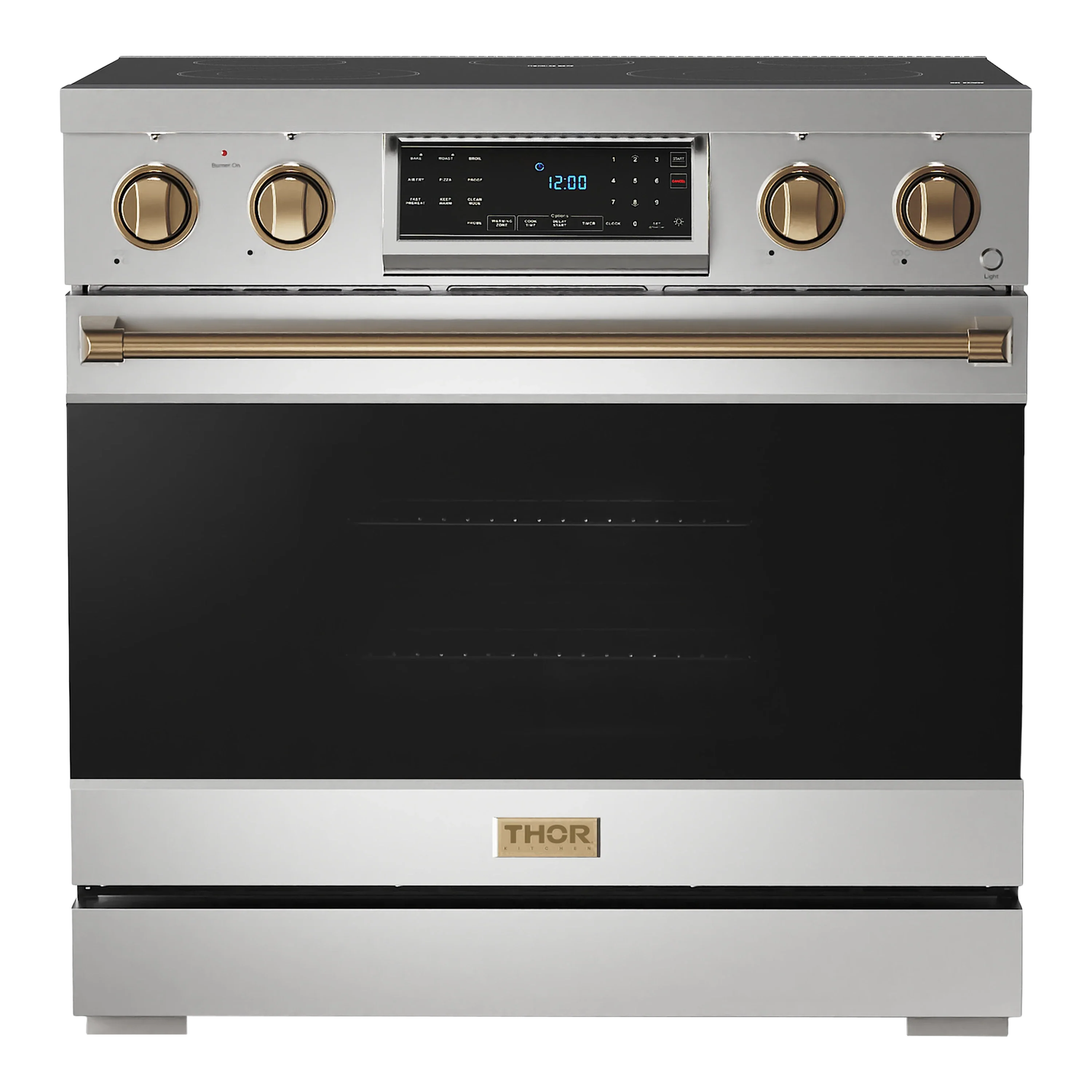 Thor Kitchen Gordon Ramsay Series 36-Inch Professional Electric Range with Tilt Panel Touch Control in Stainless Steel with Bronze Trim (RSE36-BRZ)