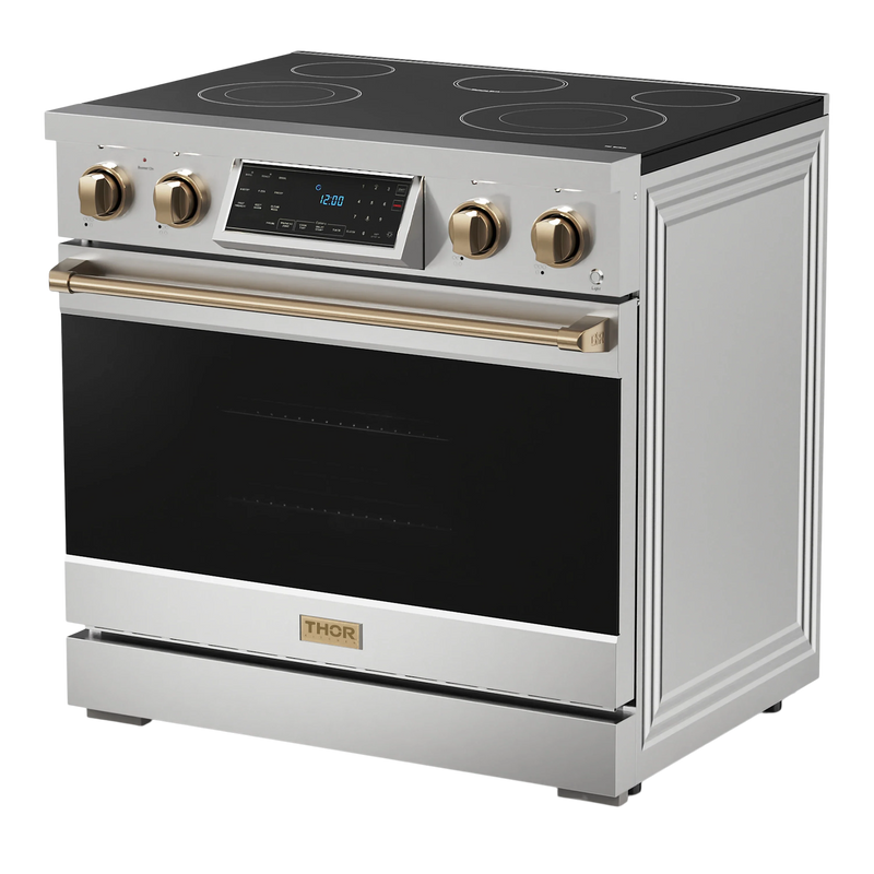 Thor Kitchen 36-Inch Professional Electric Range with Tilt Panel Touch Control in Stainless Steel with Bronze Trim (RSE36-BRZ)