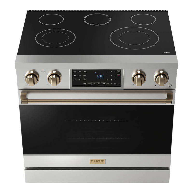 Thor Kitchen 36-Inch Professional Electric Range with Tilt Panel Touch Control in Stainless Steel with Bronze Trim (RSE36-BRZ)