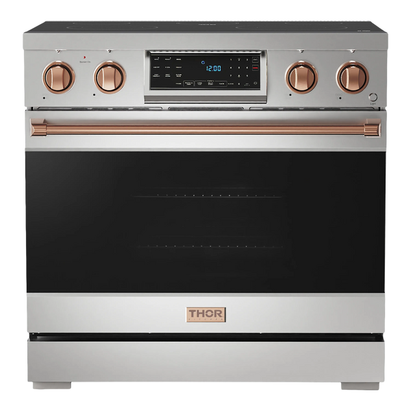 Thor Kitchen Gordon Ramsay Series 36-Inch Professional Electric Range with Tilt Panel Touch Control in Stainless Steel with Rose Gold Trim (RSE36-RSG)