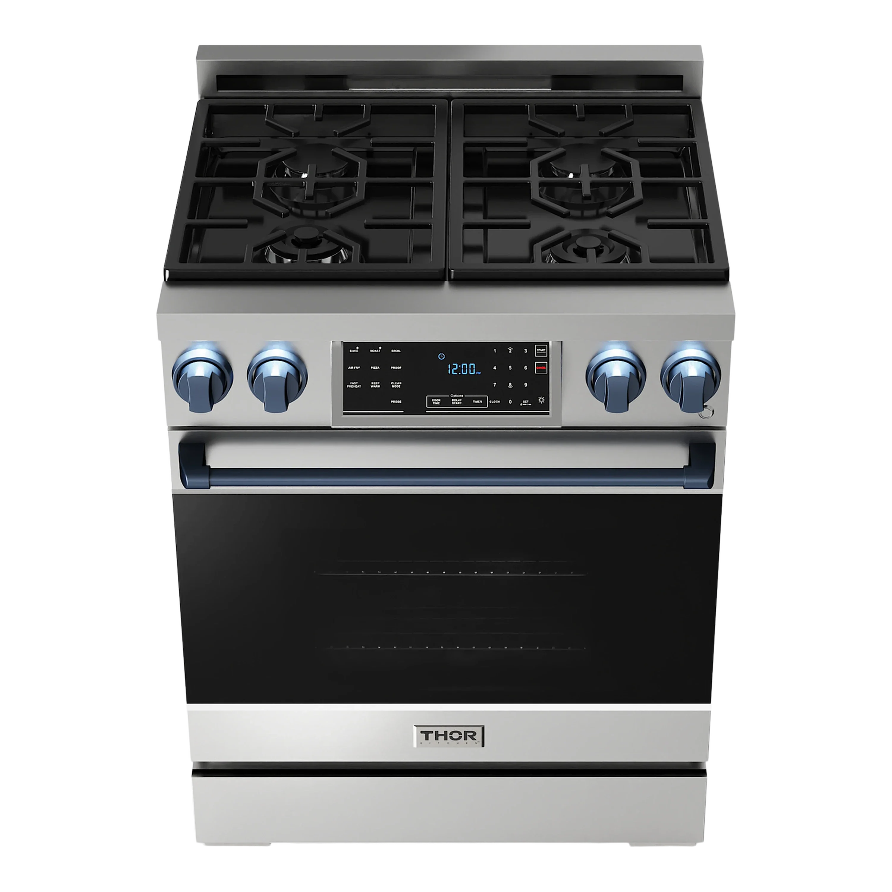 Thor Kitchen 30-Inch Professional Gas Range with Tilt Panel Touch Control in Stainless Steel with Navy Blue Trim (RSG30-BLU)