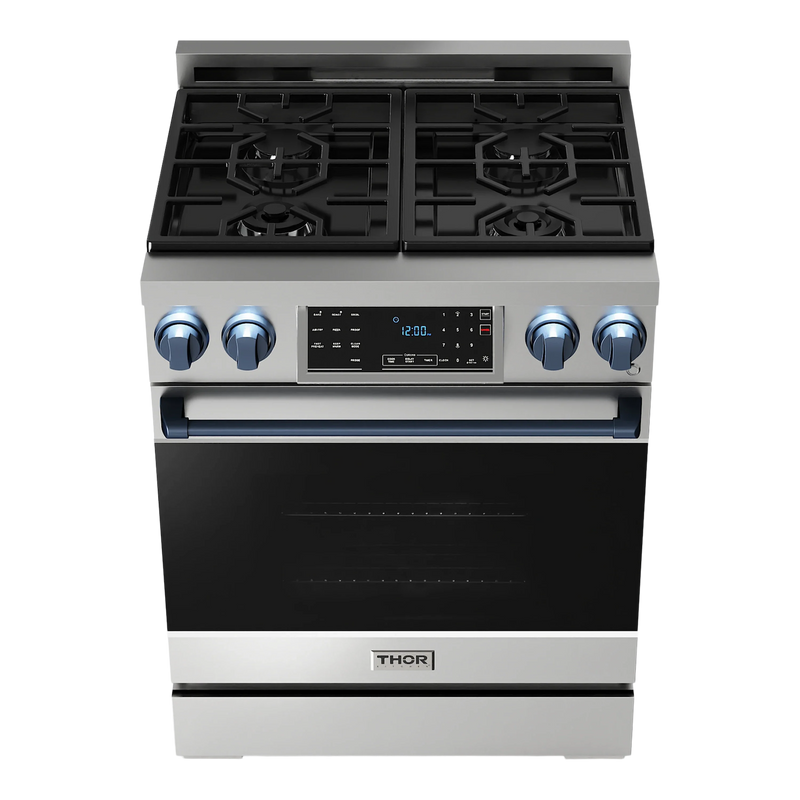 Thor Kitchen 30-Inch Professional Gas Range with Tilt Panel Touch Control in Stainless Steel with Navy Blue Trim (RSG30-BLU)