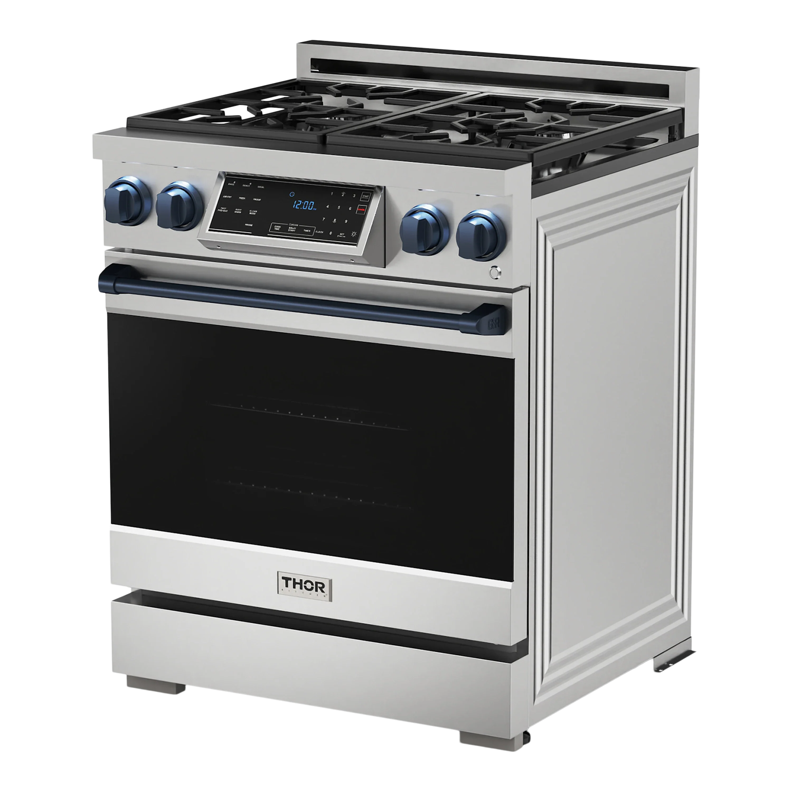 Thor Kitchen 30-Inch Professional Gas Range with Tilt Panel Touch Control in Stainless Steel with Navy Blue Trim (RSG30-BLU)