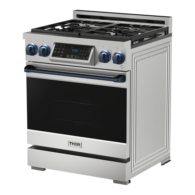 Thor Kitchen 30-Inch Professional Gas Range with Tilt Panel Touch Control in Stainless Steel with Navy Blue Trim RSG30-BLULP