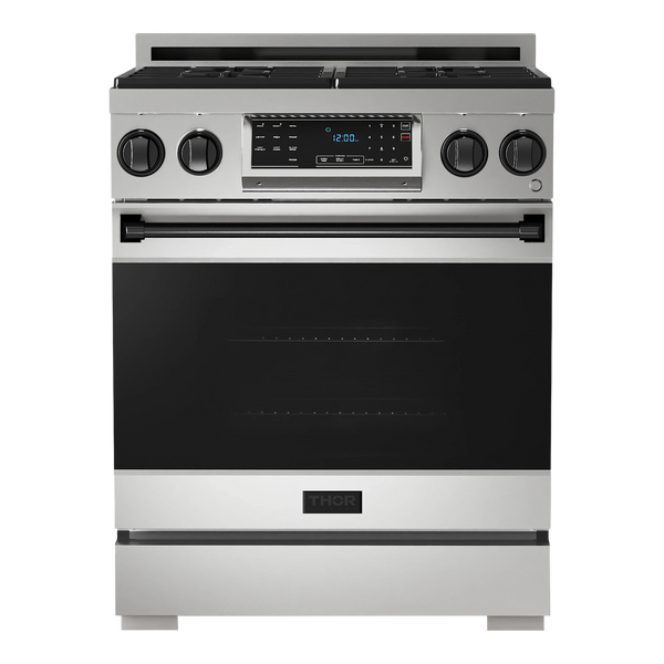 Thor Kitchen Gordon Ramsay Series 30-Inch Professional Gas Range with Tilt Panel Touch Control in Stainless Steel with Black Trim  (RSG30-BLK)