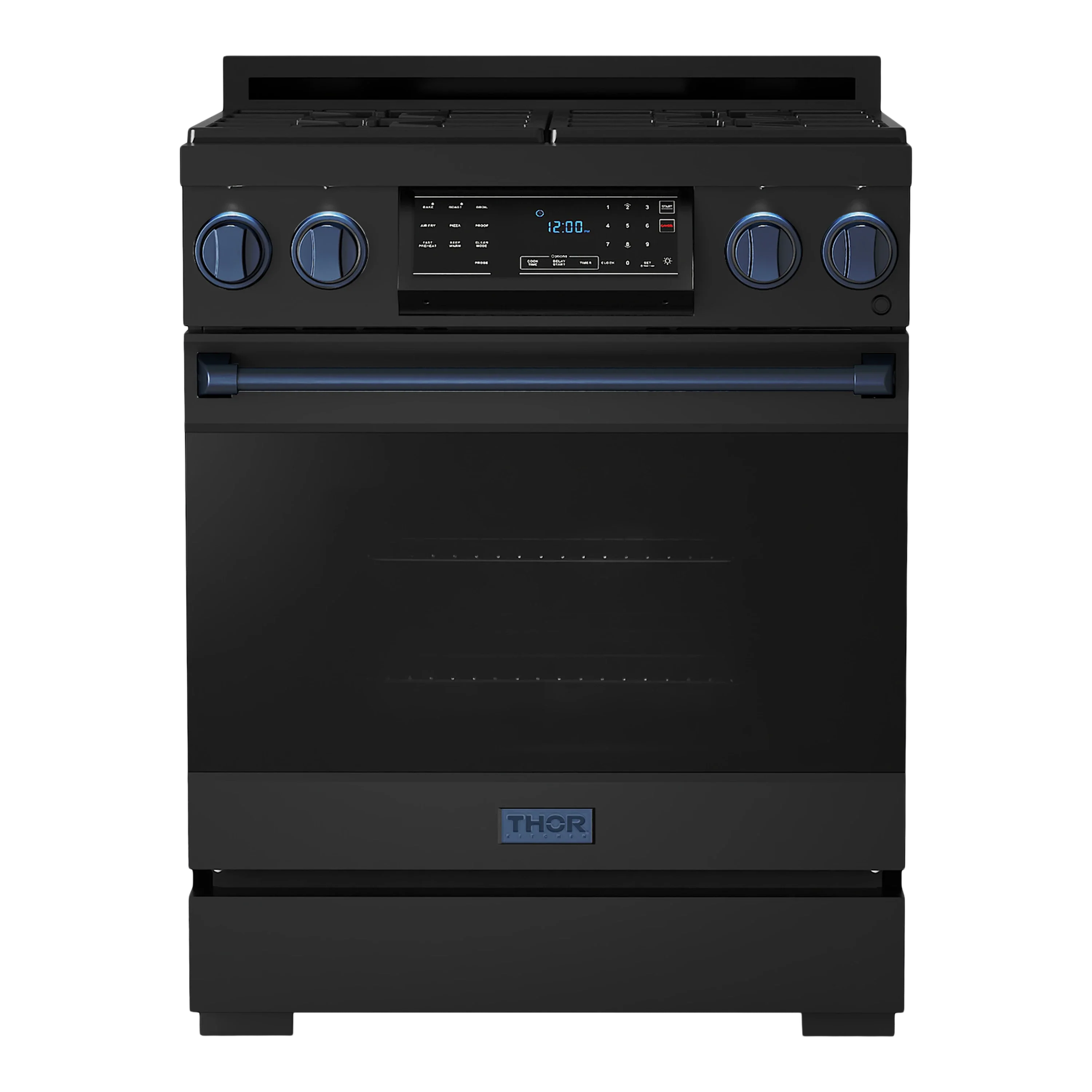 Thor Kitchen Gordon Ramsay Series 30-Inch Professional Gas Range with Tilt Panel Touch Control in Black with Navy Blue Trim (RSG30B-BLU)