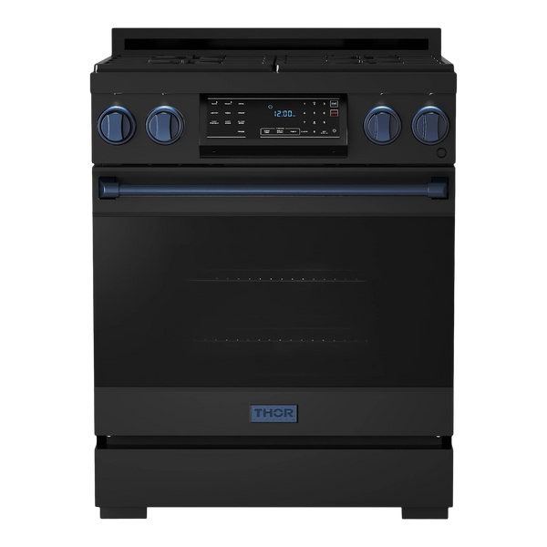 Thor Kitchen Gordon Ramsay Series 30-Inch Professional Gas Range with Tilt Panel Touch Control in Black with Navy Blue Trim (RSG30B-BLU)