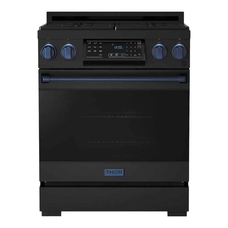 Thor Kitchen Gordon Ramsay Series 30-Inch Professional Gas Range with Tilt Panel Touch Control in Black with Navy Blue Trim (RSG30B-BLU)