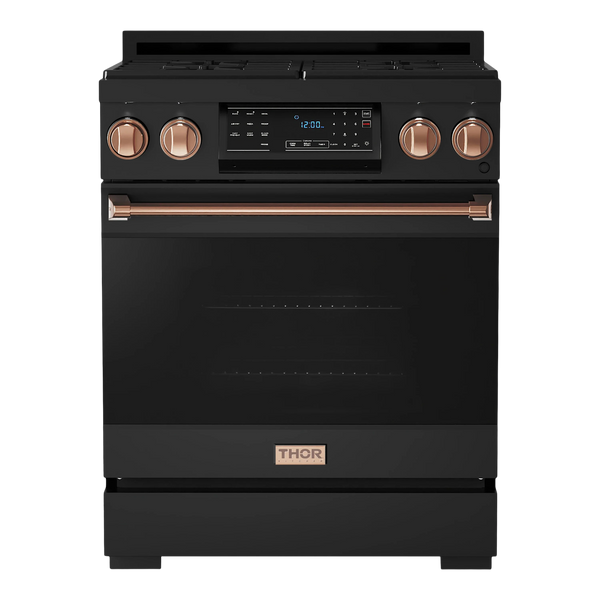 Thor Kitchen Gordon Ramsay Series 30-Inch Professional Gas Range with Tilt Panel Touch Control in Black with Rose Gold Trim (RSG30B-RSG)