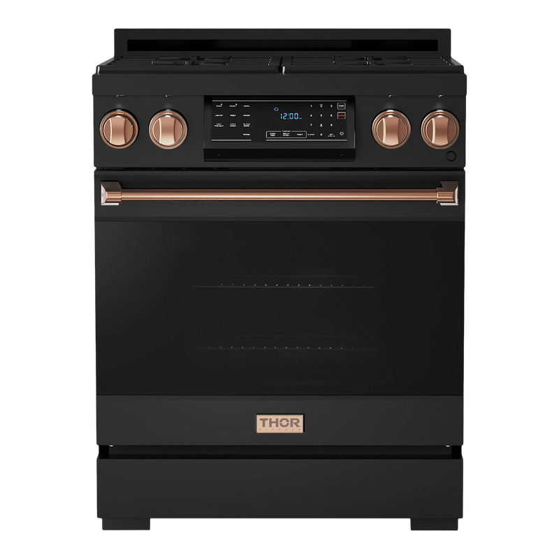 Thor Kitchen Gordon Ramsay Series 30-Inch Professional Gas Range with Tilt Panel Touch Control in Black with Rose Gold Trim (RSG30B-RSG)