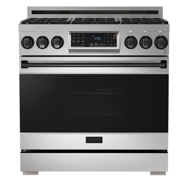 Thor Kitchen Gordon Ramsay Series 36-Inch Professional Gas Range with Tilt Panel Touch Control in Stainless Steel with Black Trim (RSG36-BLK)