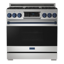 Thor Kitchen Gordon Ramsay Series 36-Inch Professional Gas Range with Tilt Panel Touch Control in Stainless Steel with Navy Blue Trim (RSG36-BLU)