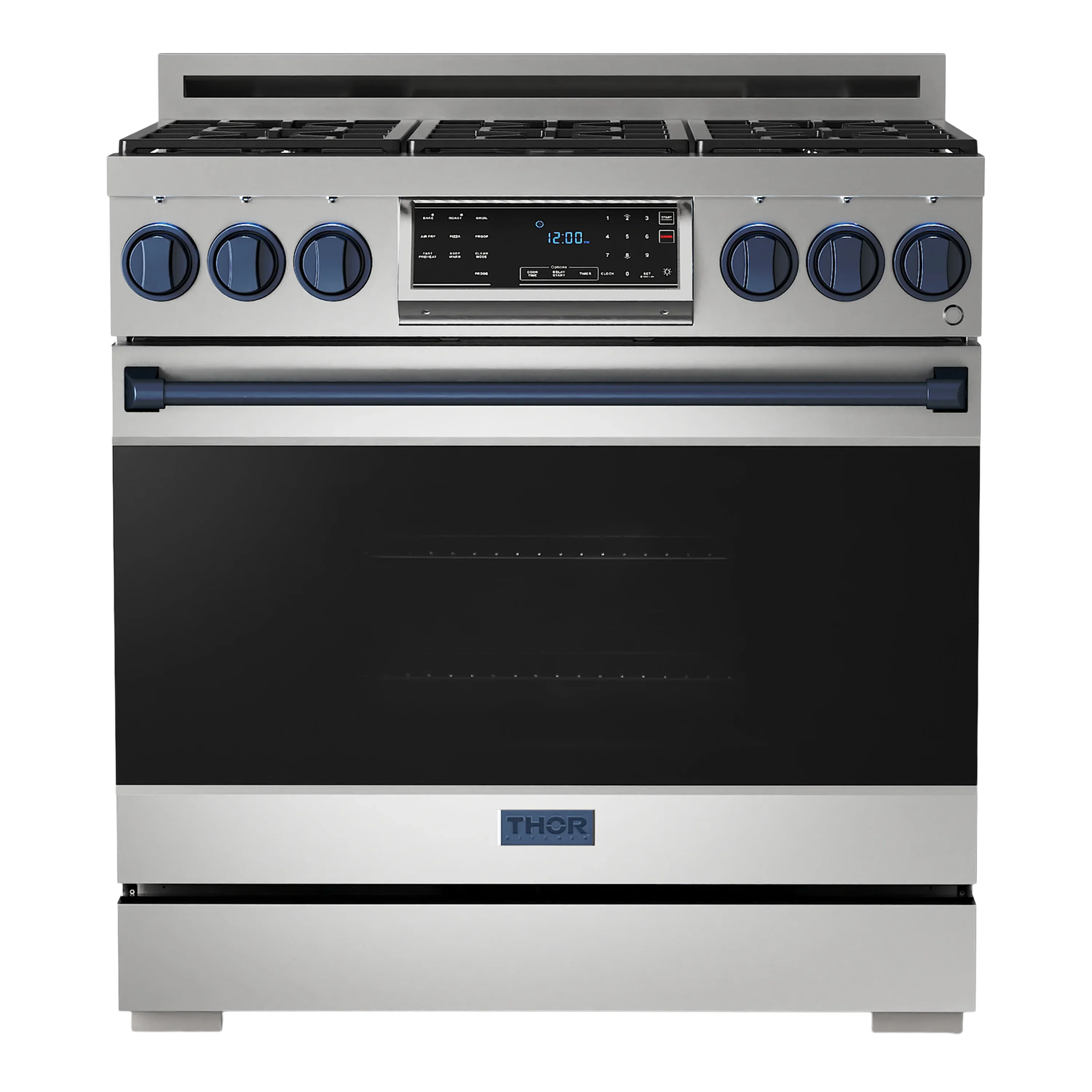 Thor Kitchen Gordon Ramsay Series 36-Inch Professional Gas Range with Tilt Panel Touch Control in Stainless Steel with Navy Blue Trim (RSG36-BLU)