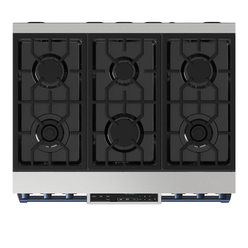 Thor Kitchen 36-Inch Professional Gas Range with Tilt Panel Touch Control in Stainless Steel with Navy Blue Trim RSG36-BLULP