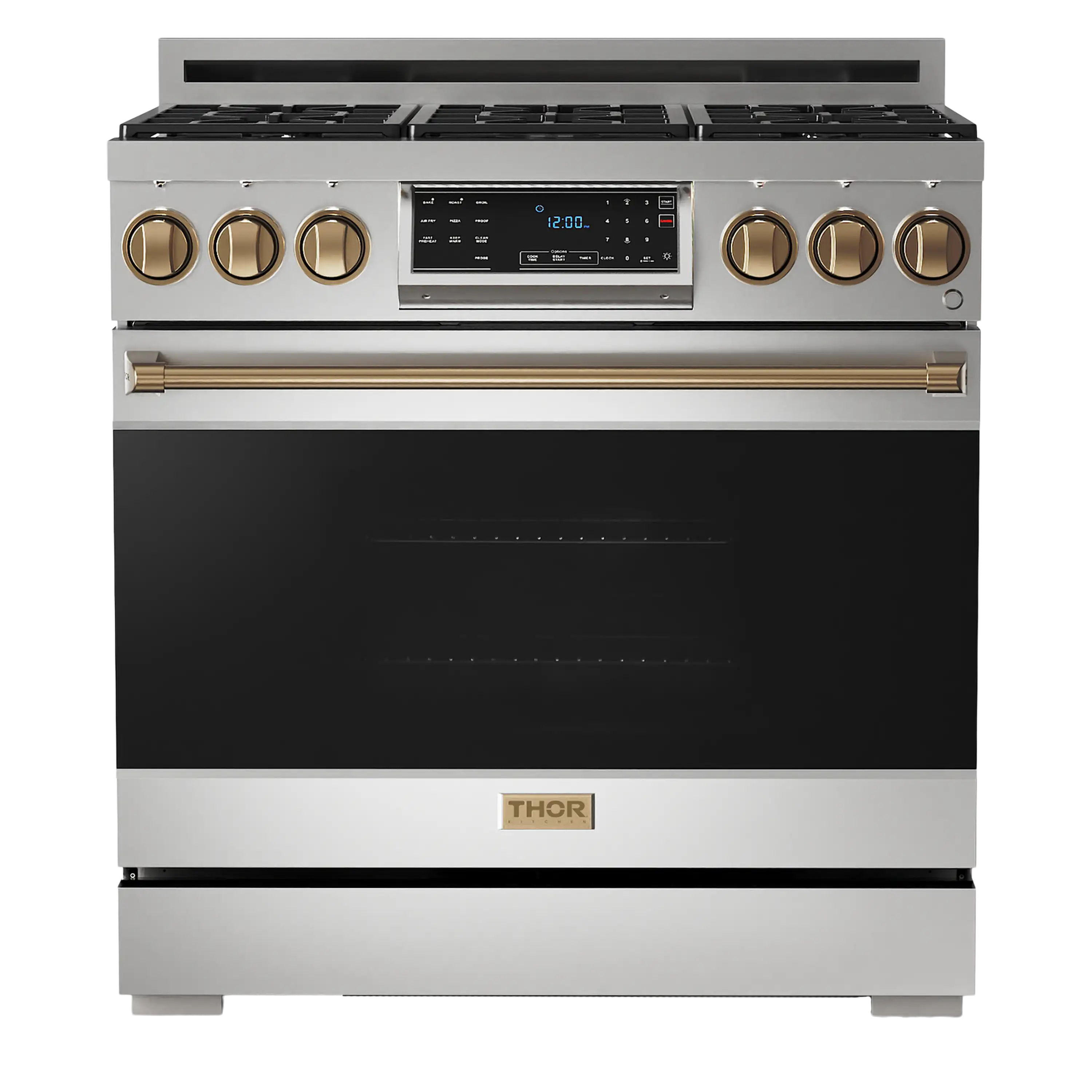 Thor Kitchen Gordon Ramsay Series 36-Inch Professional Gas Range with Tilt Panel Touch Control in Stainless Steel with Bronze Trim (RSG36-BRZ)