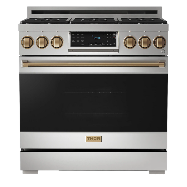 Thor Kitchen Gordon Ramsay Series 36-Inch Professional Gas Range with Tilt Panel Touch Control in Stainless Steel with Bronze Trim (RSG36-BRZ)