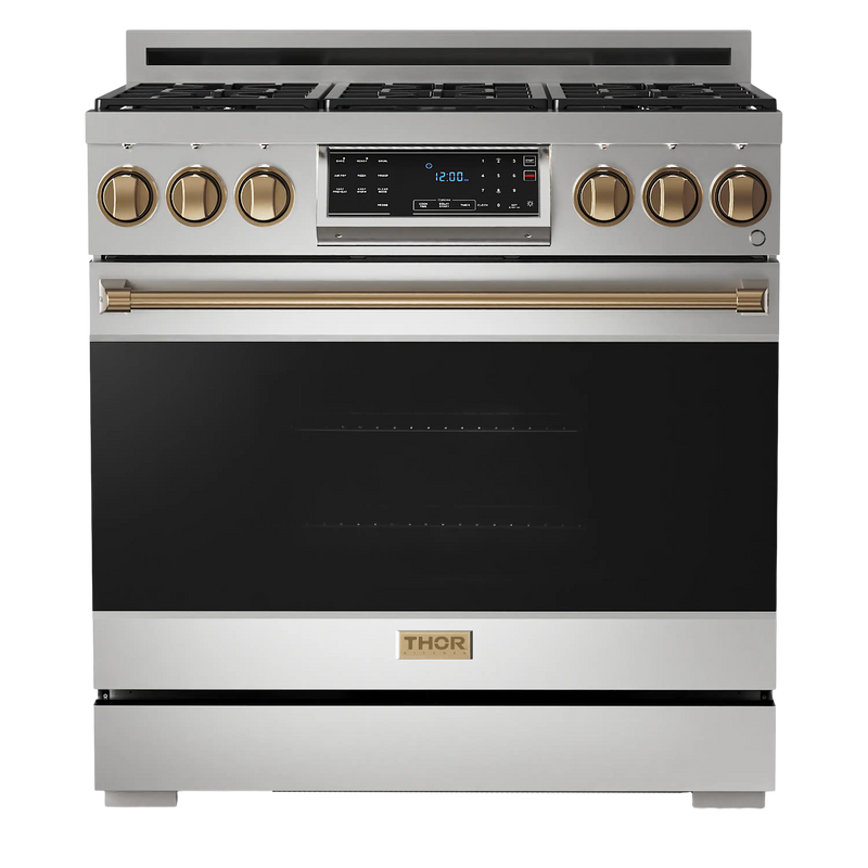 Thor Kitchen Gordon Ramsay Series 36-Inch Professional Gas Range with Tilt Panel Touch Control in Stainless Steel with Bronze Trim (RSG36-BRZ)