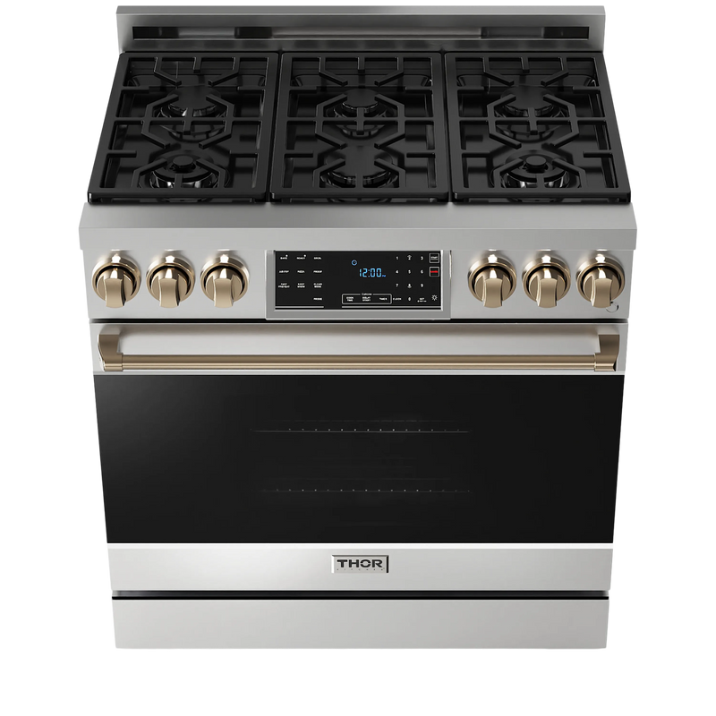 Thor Kitchen 36-Inch Professional Gas Range with Tilt Panel Touch Control in Stainless Steel with Bronze Trim RSG36-BRZLP