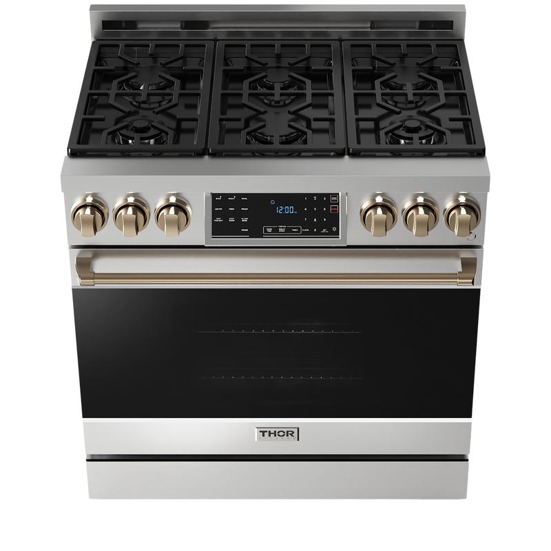 Thor Kitchen 36-Inch Professional Gas Range with Tilt Panel Touch Control in Stainless Steel with Bronze Trim (RSG36-BRZ)