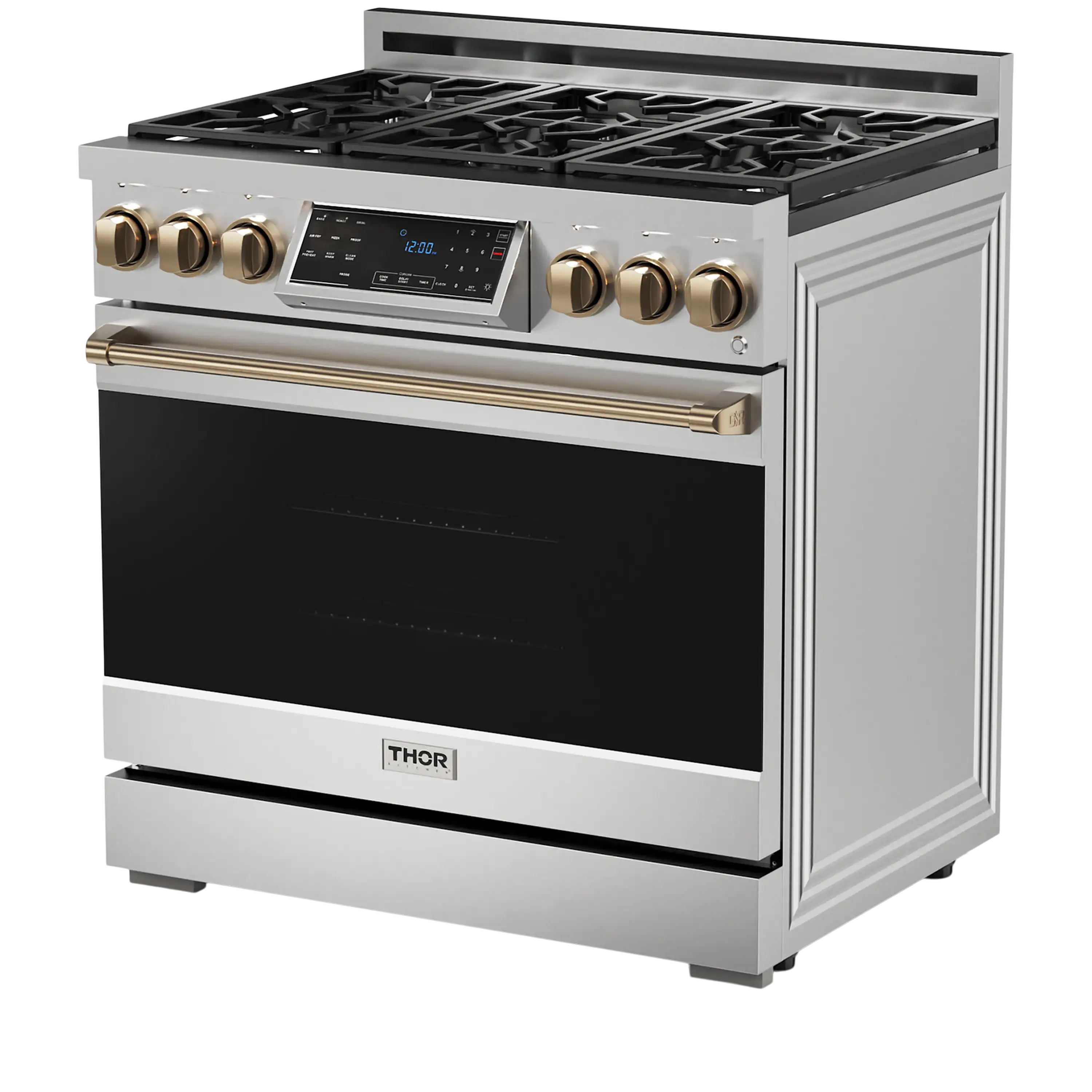 Thor Kitchen 36-Inch Professional Gas Range with Tilt Panel Touch Control in Stainless Steel with Bronze Trim (RSG36-BRZ)