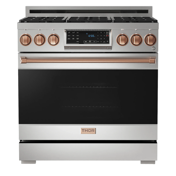 Thor Kitchen Gordon Ramsay Series 36-Inch Professional Gas Range with Tilt Panel Touch Control in Stainless Steel with Rose Gold Trim (RSG36-RSG)